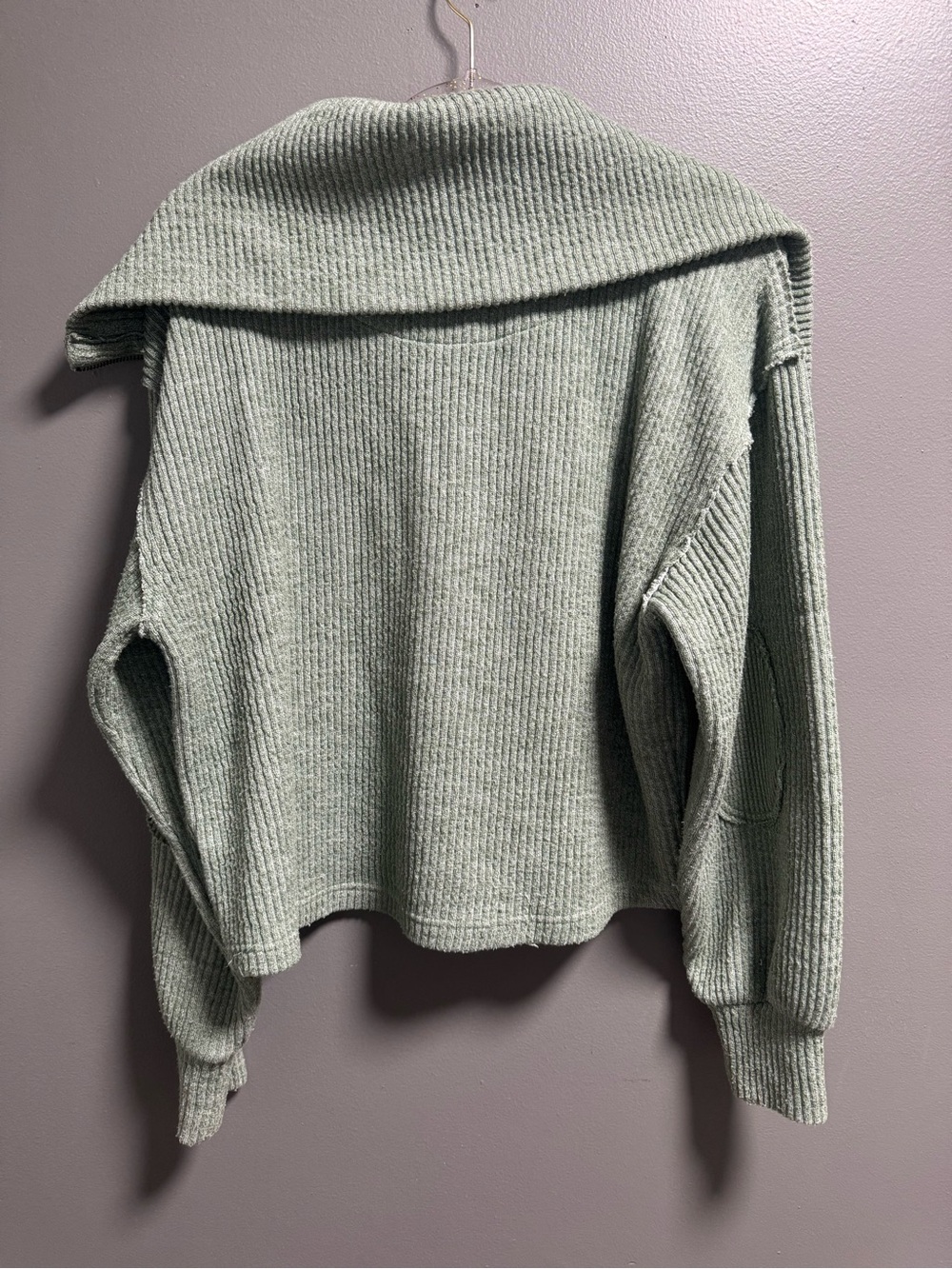 We The Free by Free People Dean Sweater Sage Green Half-Zip Cropped Slouchy Fit - Picture 7 of 7